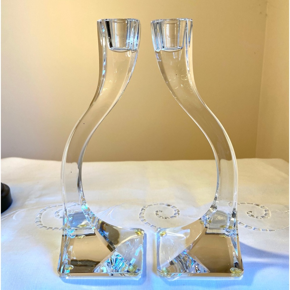 Vintage 1970 Nachtmann Crystal Candlesticks Set of 2 Signed 8” Tall NICE